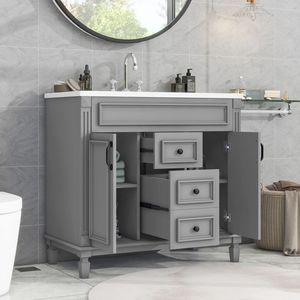 Mobile Bagno Moderno da 36 Pollici con Lavabo Singolo, 2 Ante e 2 Cassetti con Chiusura Ammortizzata - Product Image 4
