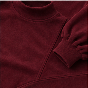 Sweat-shirt surdimensionné pour femme en bordeaux personnalisé, col montant, manches bouffantes, poignets côtelés, pull décontracté WSS-0028 - Product Image 6