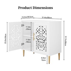 Buffet vintage en bois sculpté à 2 portes, style bohème, avec découpes ajourées, pour salon, salle à manger, rangement, bois sculpté - Product Image 4