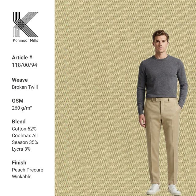 260 GSM Coolmax Cotton Fabric Broken Twill Stretch Moisture Wicking Trouser Chino Apparel Textile Supplier