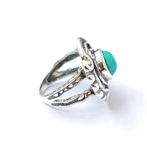 Turquoise Floral Shaped 925 Silver Split Band Smooth Fit Finger Ring Classic Style Daily Wearable Jewelry - Product Image 2