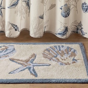 Tapis de bain rectangulaire en chenille tufté style côtier, antidérapant avec base en caoutchouc, motif étoile de mer et dollar de sable, pour usage domestique - Product Image 4