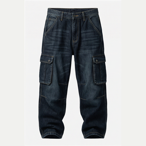 Men's Dark Wash Denim Straight-leg Jeans High Waist Regular Fit Cotton Solid Woven Utility Style Autumn <b>Winter</b> Summer Casual - Product Image 1