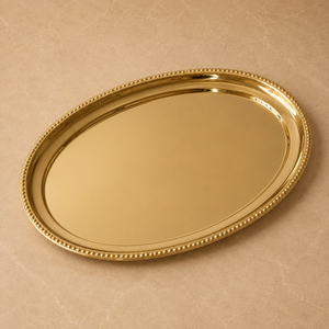 Bandeja Ovalada de Acero Inoxidable Chapada en Oro con Acabado Espejo y Borde con Cuentas, Elegante Plato para Servir Comida en Casa, Hotel o Comedor - Product Image 1