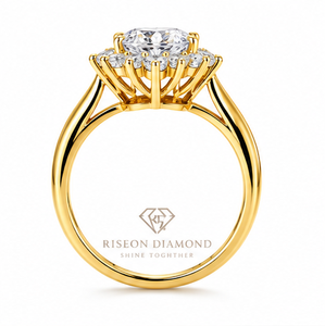 Elegant heart shaped halo engagement ring brilliant lab grown diamond surrounded by round cut halo crafted in premium 18K yellow - Product Image 4