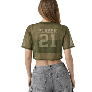 Maillot de sport court en maille transparente pour femme, léger en polyester, style streetwear, impression personnalisée pour équipe, OEM - Product Image 4