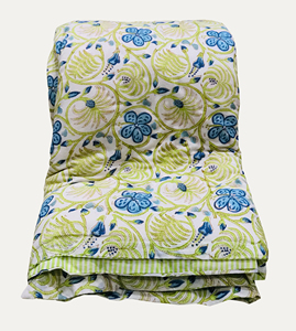 Modern Fluffy Printed <b>Quilt</b> with Blue Floral Green Vine Pattern on White Background Reversible for Home & Hotel Use All-Season - Product Image 3