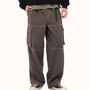 Pantalon streetwear à devant plat pour homme, pantalon décontracté à devant plat avec poches cargo, coupe décontractée - Product Image 1
