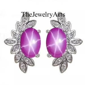 Pendientes Lindy Star Sapphire para mujer, pendientes de plata de ley 925 de color rosa, joyería de regalo de boda - Product Image 3