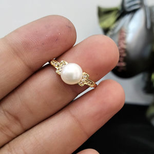 Anillo Ajustable con Perla de Agua Dulce en Forma de T, Diamante Americano y Diseño Floral, Talla Única, Banda Abierta, Joyería de Perlas, Anillo Redimensionable, Proveedor - Product Image 1