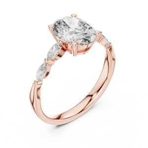 Bague de fiançailles en diamant de laboratoire de taille ovale certifié IGI avec pierres latérales marquise pour femme - Product Image 6