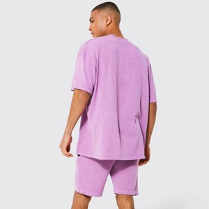 Conjunto de Camiseta de Manga Corta y Pantalones Cortos de Algodón 100% para Hombre, Cintura Elástica, Ropa Casual, Transpirable, Tejido de Punto, Cintura Media, Diseño Liso - Product Image 4