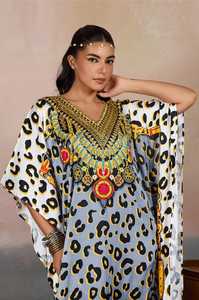 Wholesale Designer Turkish Style <b>Kaftan</b> Women Polyester Handmade Batwing Sleeves V Neck Regular Fit Flared Hem Midi Eid Ramadan - Product Image 2