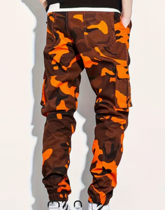 Pantalon de survêtement cargo camouflage orange-brun pour homme Hardihood International, taille élastique avec cordon de serrage, plusieurs poches, style décontracté - Product Image 5