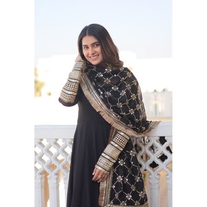 ROBE COUPE ALIA READYMADE NOIR AVEC SET-KKA-1070 DUPATTA - Product Image 6