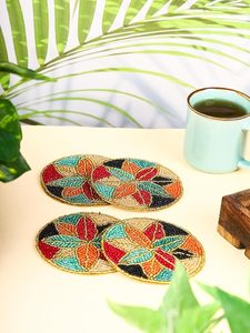 Handmade Beaded Printed Multicolor <b>Matte</b> Finish Coasters for Cups Dining <b>Table</b> Decor - Product Image 2