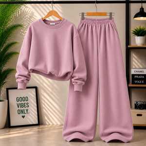 Ensemble sweat-shirt en polaire surdimensionné et pantalon à jambes larges pour femme – Ensemble de survêtement décontracté en deux pièces - Product Image 5