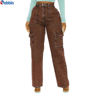 Jeans pour femmes, pantalon cargo baggy boyfriend, jeans décontractés pour femmes, taille haute, poches classiques, pantalon à jambes larges, denim - Product Image 5