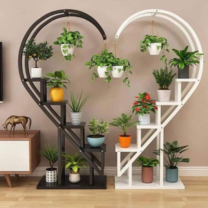 Support de plante en métal durable NP-FS03, design cœur, multi-niveaux, décoration de jardin d'intérieur - Product Image 1