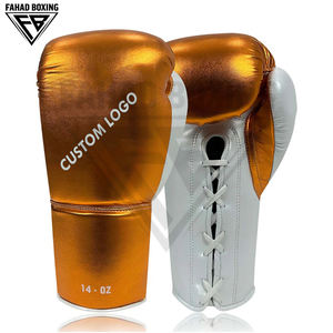 Gants de boxe d'entraînement unisexes personnalisés en cuir de vachette véritable, couleur contrastée orange et blanc, haute qualité, à lacets, doigts entièrement couverts - Product Image 2