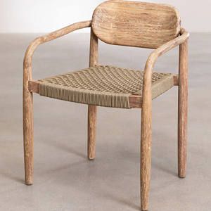 Ensemble de salle à manger d'extérieur au design moderne, style industriel, chaises de jardin en teck et rotin avec corde pour terrasse - Naele - Product Image 5