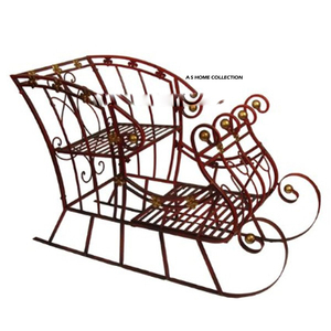 Trineo Navideño de Metal Galvanizado Vintage, Decorativo para Fiestas, Caja de Regalo, Adorno con Figura de Santa Claus - Product Image 2