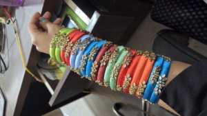 Silk Thread <b>Bangle</b> Set Kundan Style stonework Perfect For Weddings Festivals Or Bridal Wear Handcrafted <b>Bangles</b> - Product Image 2