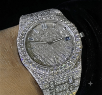 Montre mécanique automatique pour homme sertie de diamants, boîtier rond de 40 mm, bracelet en acier inoxydable, fermoir déployant, style luxueux