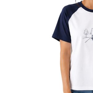 <b>Women</b> <b>White</b> and Navy Raglan T <b>Shirt</b> Cute Bicycle Graphic Print Crew Neck <b>Short</b> <b>Sleeve</b> Cotton Casual Tee Custom OEM ODM Apparel - Product Image 2