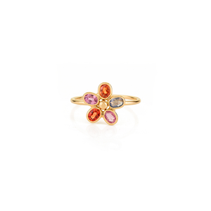 Collection de bagues florales en saphir arc-en-ciel naturel à 100 %, fabriquées à la main pour femmes, or jaune 14 carats, bijoux originaux - Product Image 1