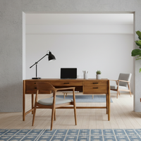 Escritorio de Computadora Addison de Madera de Teca Sólida con Estructura y Cajones, Tamaño Personalizable, Color Natural, Diseño Moderno