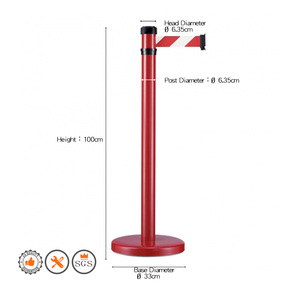 Barrera de cinturón retráctil roja de 2 metros, puntal de control de tráfico para gestión de multitudes - Product Image 2