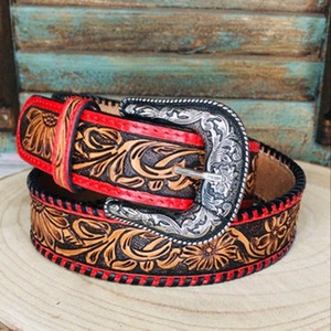 Ceinture en cuir pleine fleur tanné végétal pour homme, style western, avec boucle en laiton gravée de motifs floraux, fabrication artisanale – Grande Vente - Product Image 6