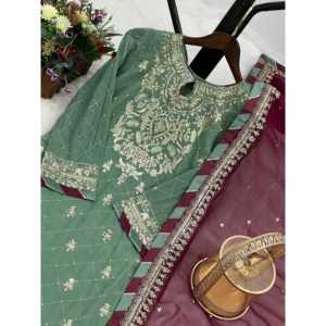 Hermoso Salwar Kameez de Seda de Diseño, con Top, Pantalón y Dupatta, para Fiestas - Product Image 6