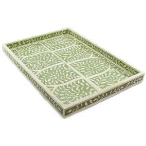 Plateau de service de luxe en bois avec incrustation d'os et design en nacre, logo personnalisé, finition peinte facile à nettoyer - Product Image 1
