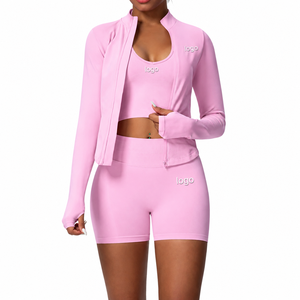 Ensemble de yoga 2 pièces pour femme, personnalisé, sans couture, en nylon et élasthanne, taille haute pour un effet push-up, bretelles croisées, col rond, motif à carreaux - Product Image 5