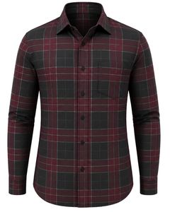 Chemise à carreaux marron et noir pour homme, décontractée et habillée, à manches longues, boutonnée, en flanelle de coton, pour le bureau, personnalisable - Product Image 1