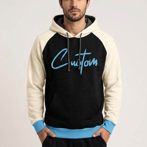 Sweat à capuche bicolore personnalisé pour hommes et femmes |   Sweat à capuche noir et jaune à manches raglan |   Sweat-shirt à capuche en molleton streetwear - Product Image 5