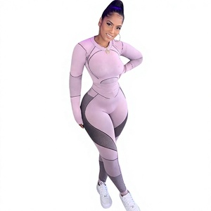 Women's Color-Blocking Full Sleeve Sporty Tracksuit Crew-Neck Long Length Lightweight Spandex-Polyester Four-Way Stretch-Skinny - Product Image 1