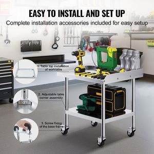 24 X 28 X 30 Inch Commercial <b>Kitchen</b> Steel Worktable Stainless Steel Food <b>Prep</b> Worktable 4 Wheels Casters 3-Sided Commercial - Product Image 5