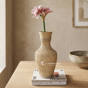 Vase en bambou, vases décoratifs élégants et rustiques en bambou pour fleurs séchées et décoration intérieure, centre de table écologique - Product Image 4