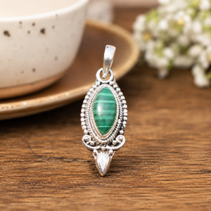 Pendentif en malachite naturelle, argent sterling 925, fait main, style vintage bohème, bijoux pour femmes, cadeau, plaqué or rose et or jaune - Product Image 4