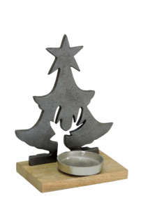 Figurine de renne moderne en nickel et aluminium Artesign avec étoile en métal argenté empilée sur un arbre de Noël sur socle en bois - Product Image 2