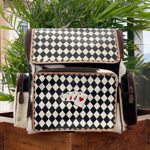 Nouvel arrivage de sacs en cuir usinés à la main imprimés à carreaux en cuir de vachette véritable de grande capacité sac à dos à couches en gros pour unisexe - Product Image 4