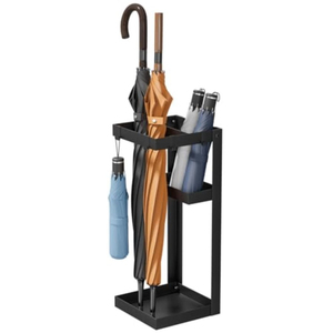 Porte-parapluie carré noir en fer, double face, grande capacité, structure autoportante avec cadre thermolaqué, décoration intérieure - Product Image 1