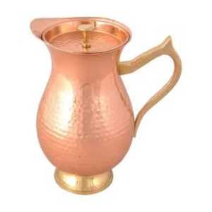 Diamond Pattern Pure Copper Water Jug With Lid Textured <b>Metal</b> Pitcher Ayurvedic Health Drinkware Serving Kitchenware - Product Image 4