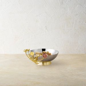 Bol de service de luxe en argent martelé avec base en métal en forme de branche d'olivier dorée, idéal comme centre de table pour mariage, fête ou décoration intérieure - Product Image 4