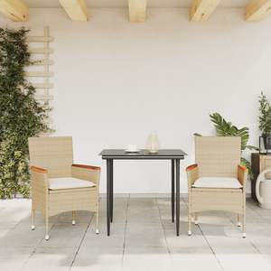 Chaises de patio en polyrotin beige avec coussins, ensemble de 2 pièces - Product Image 3