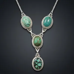 925 Sterling Silver Tibetan Turquoise Gemstone Necklace Handmade Vintage Boho Jewelry Natural Stone Women's Fashion Wholesale - Product Image 2