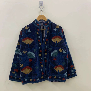 <b>Top</b> Product Velvet Suzani Cropped Bohemian <b>Coat</b> with Floral Embroidery for Festivals or Casual Wear Winter Jacket - Product Image 1
